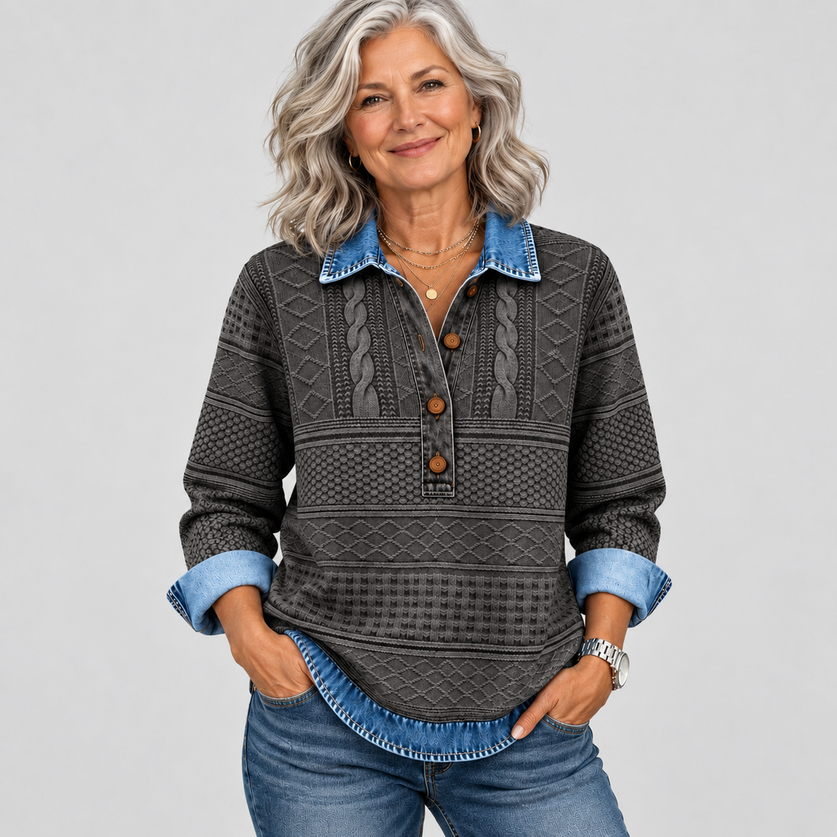 Azalea - Vintage Cable Knit Collared Jumper