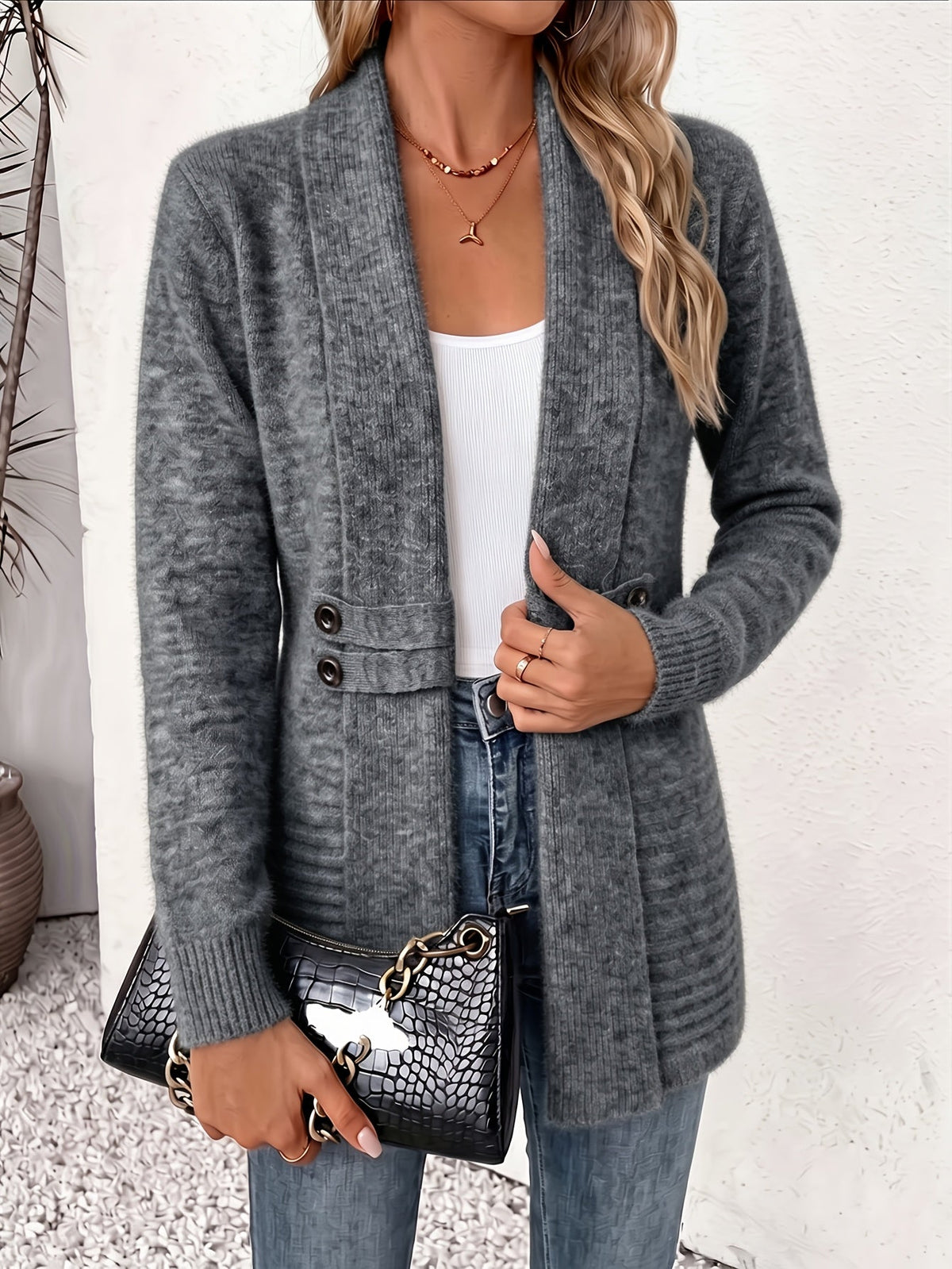 AUBREY | Women's Open-Front Seamed Waist Cardigan