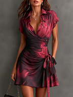 Serena | Mini Dress in Abstract Print, Bordeaux