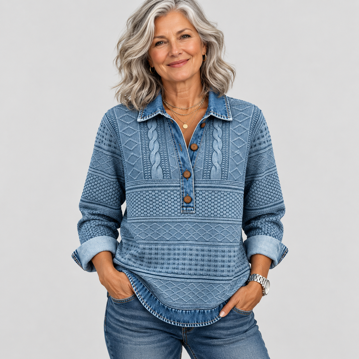 Azalea - Vintage Cable Knit Collared Jumper