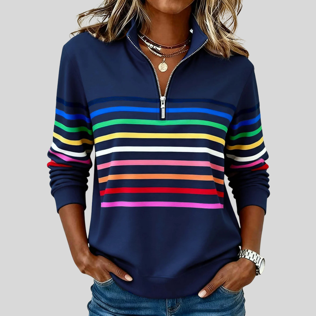 EMMA | Women's Striped Quarter-Zip Sweatshirt