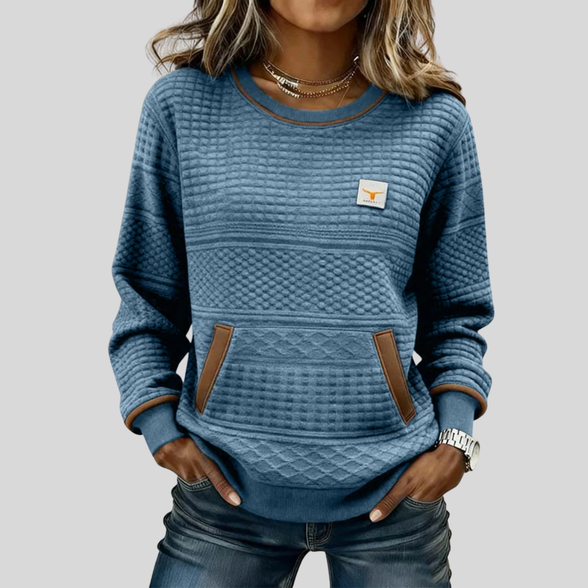 JUNE | Women's Colorblock Crew Neck Sweatshirt with Kangaroo Pocket