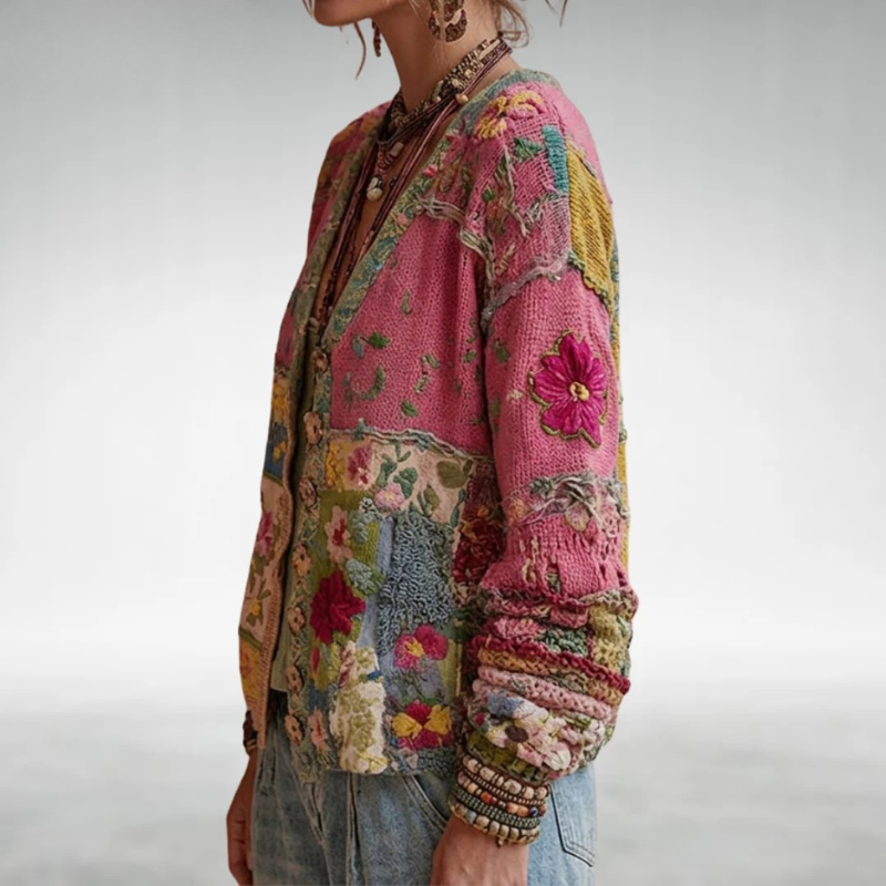 AMELIA | Women's Patchwork Floral Knit Cardigan