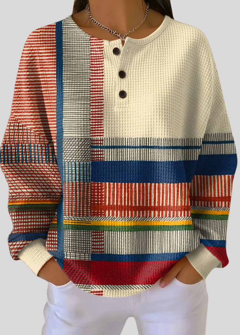 SOPHIA | Women's Henley Colorblock Pullover Sweatshirt