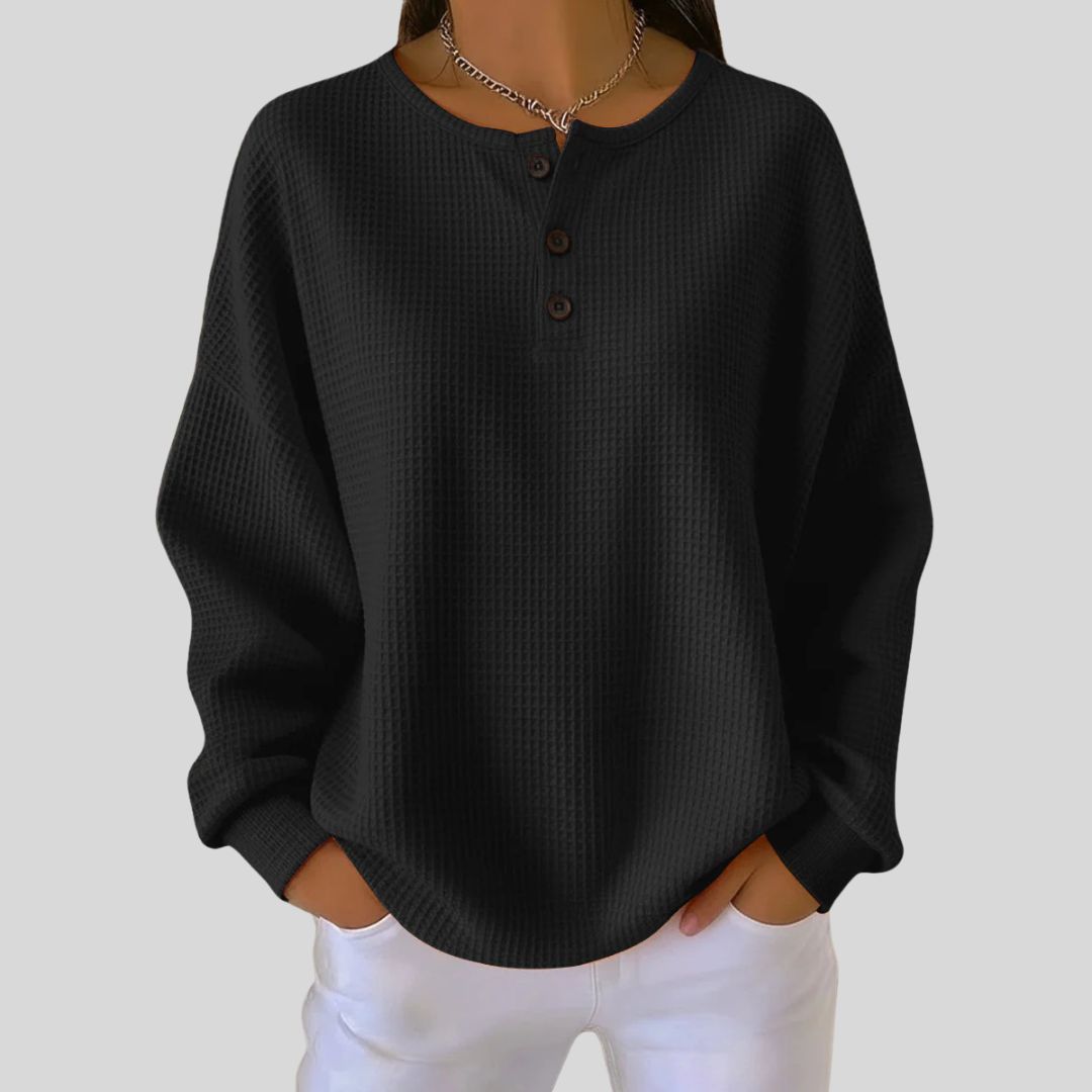 ZOE | Women's Waffle-Knit Henley Pullover Sweatshirt
