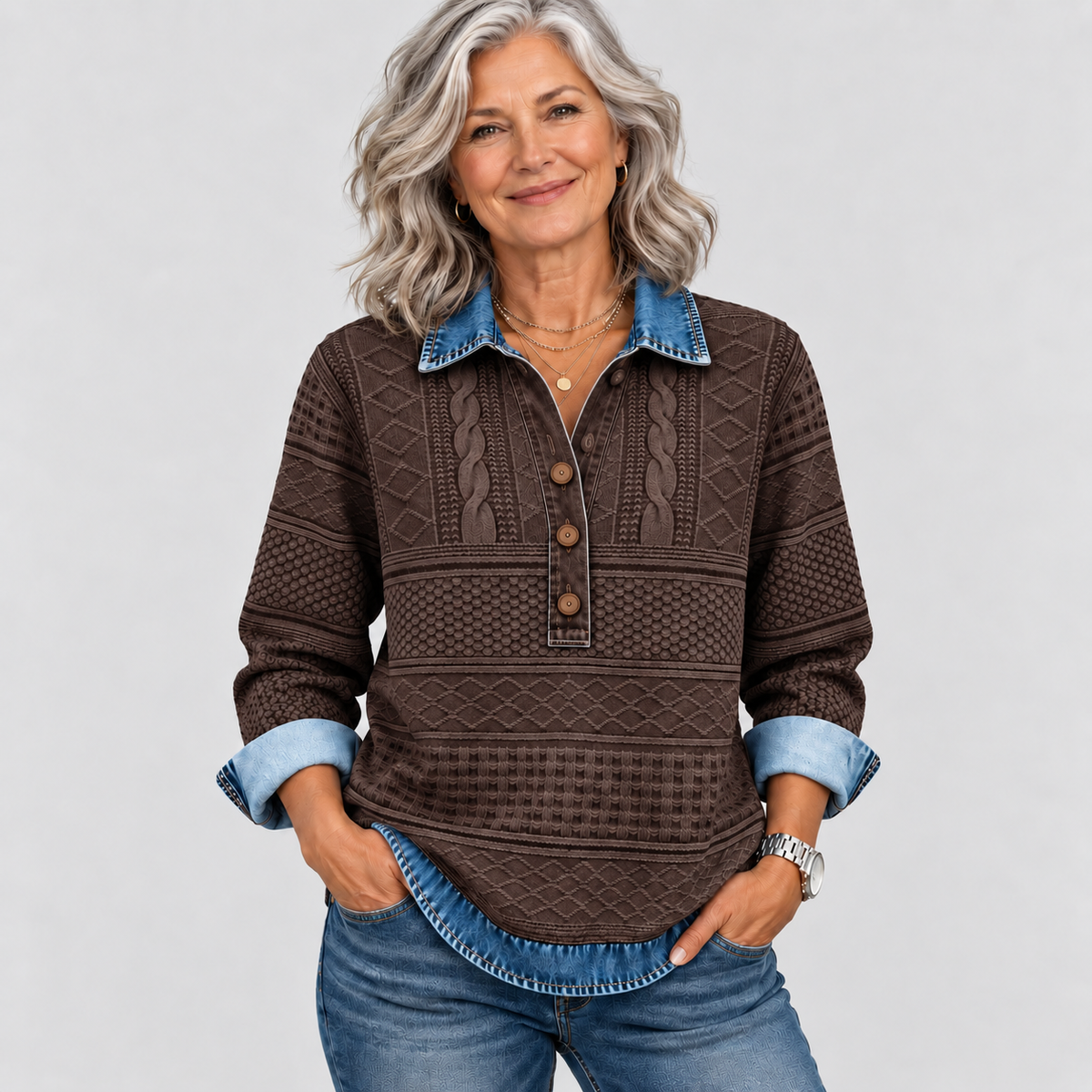 Azalea - Vintage Cable Knit Collared Jumper