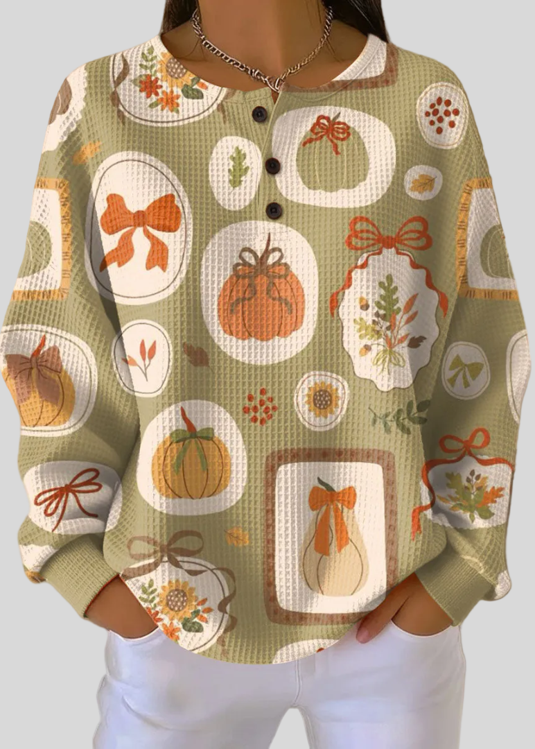 PAIGE | Women's Pumpkin and Bow Print Pullover Sweatshirt