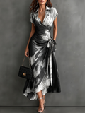 Carlotta | Midi Dress in Abstract Print, Black and White