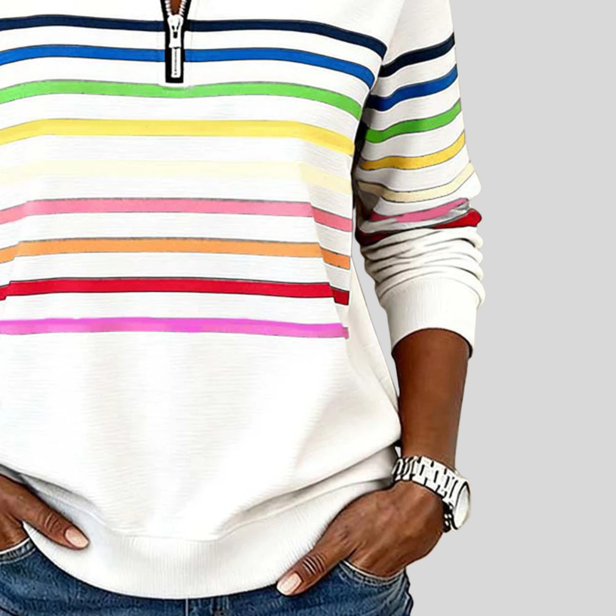 EMMA | Women's Striped Quarter-Zip Sweatshirt