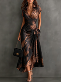 Francesca | Midi Dress in Abstract Print, Brown