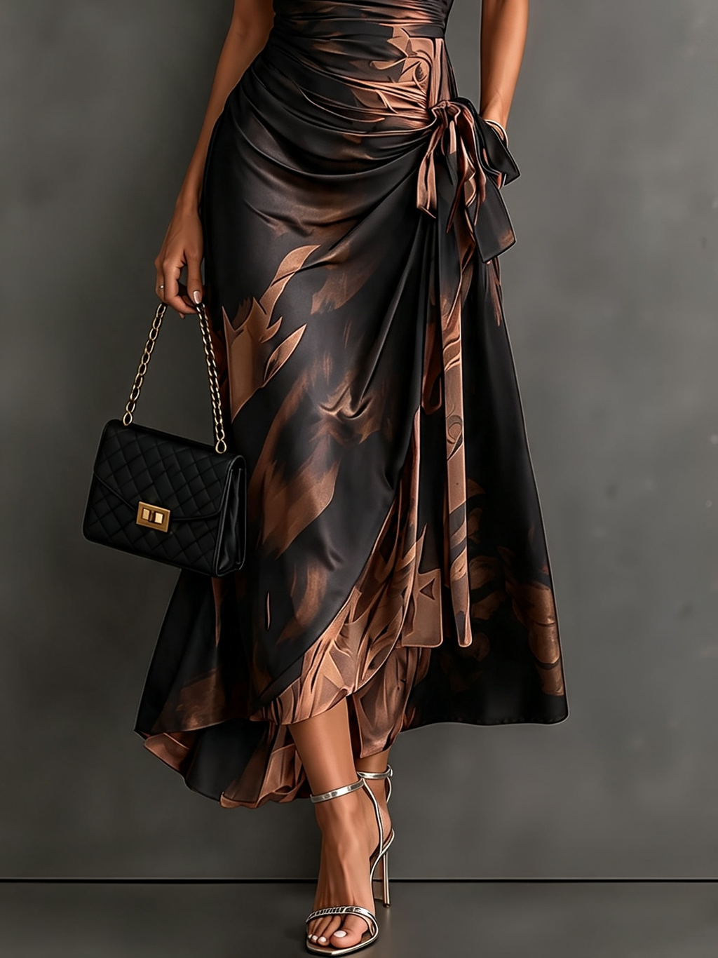 Francesca | Midi Dress in Abstract Print, Brown