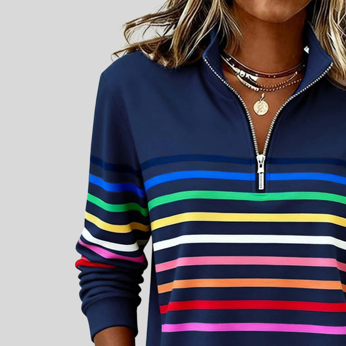 EMMA | Women's Striped Quarter-Zip Sweatshirt