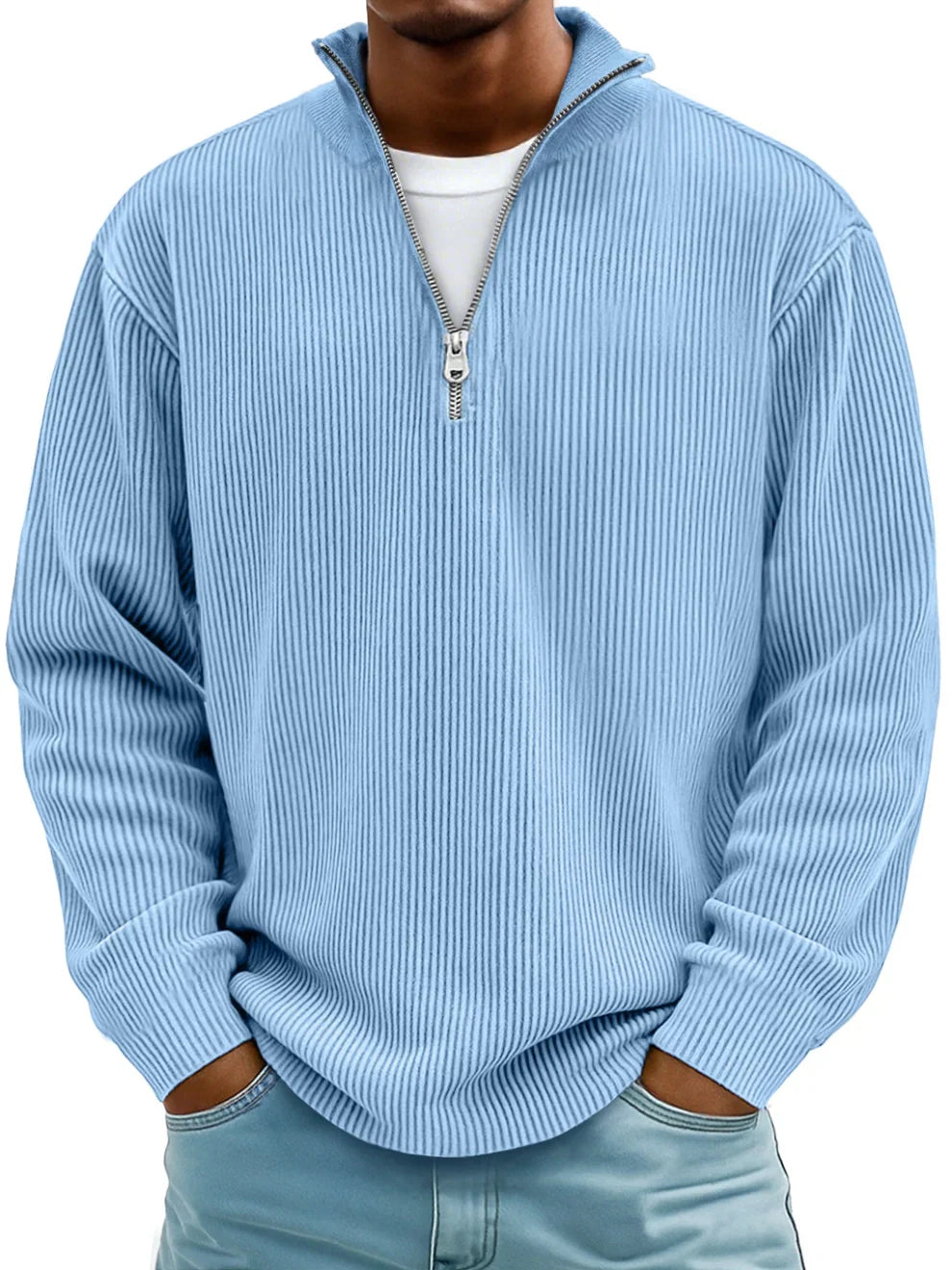 Marc: Zip-Neck Ribbed Knit Sweater