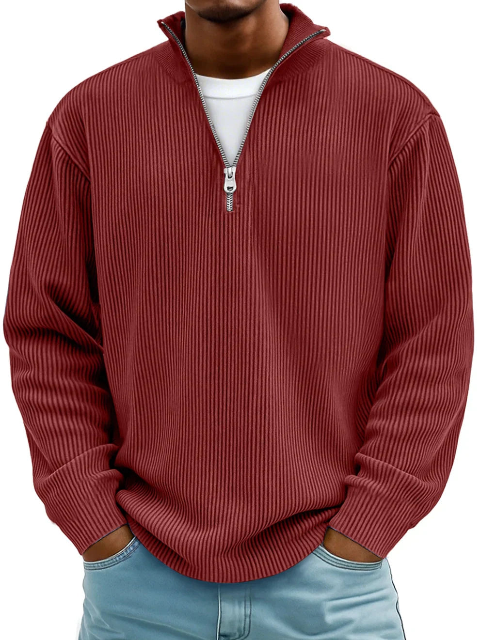 Marc: Zip-Neck Ribbed Knit Sweater