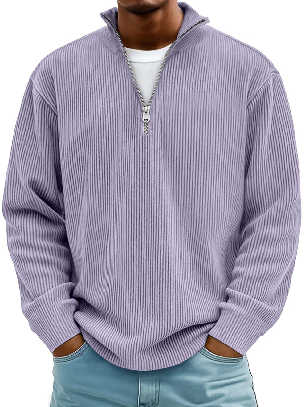 Marc: Zip-Neck Ribbed Knit Sweater