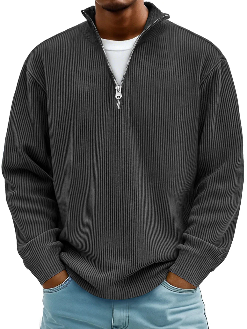 Marc: Zip-Neck Ribbed Knit Sweater