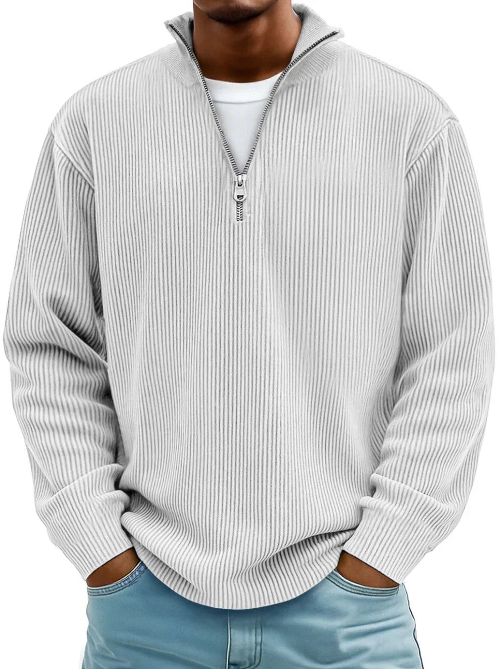 Marc: Zip-Neck Ribbed Knit Sweater