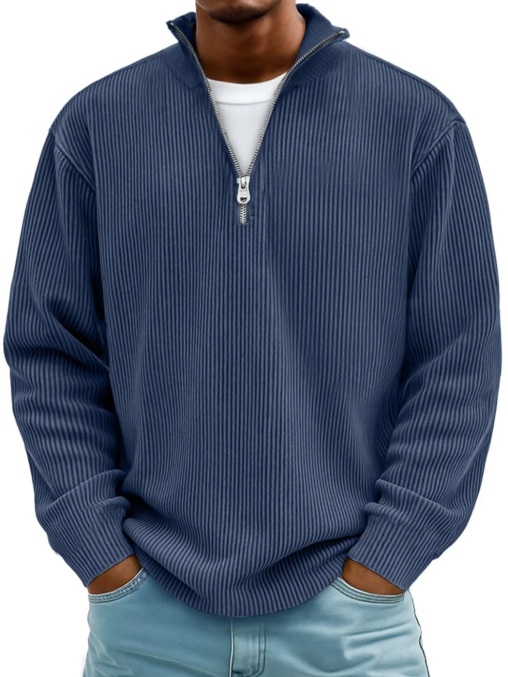 Marc: Zip-Neck Ribbed Knit Sweater