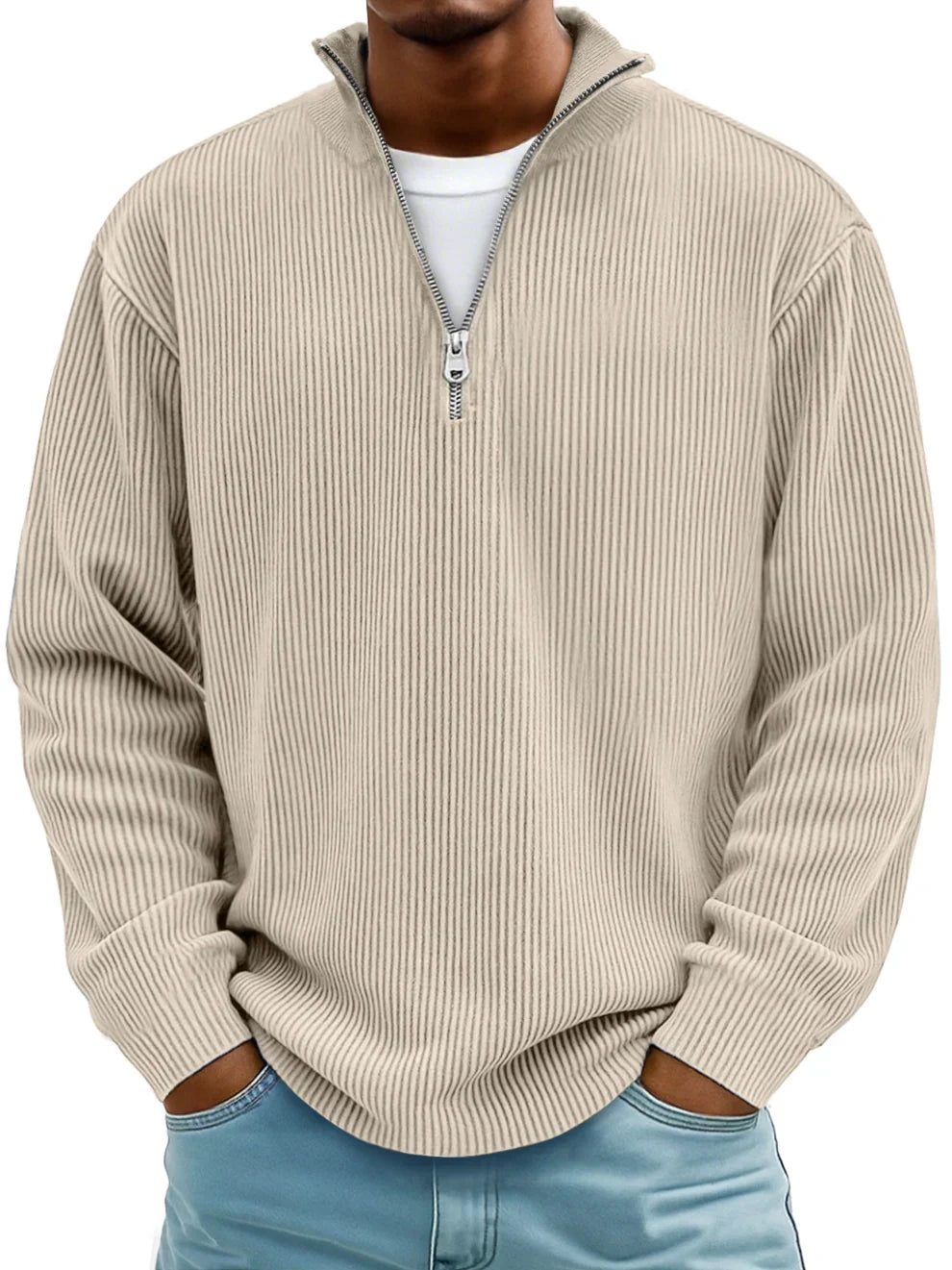 Marc: Zip-Neck Ribbed Knit Sweater