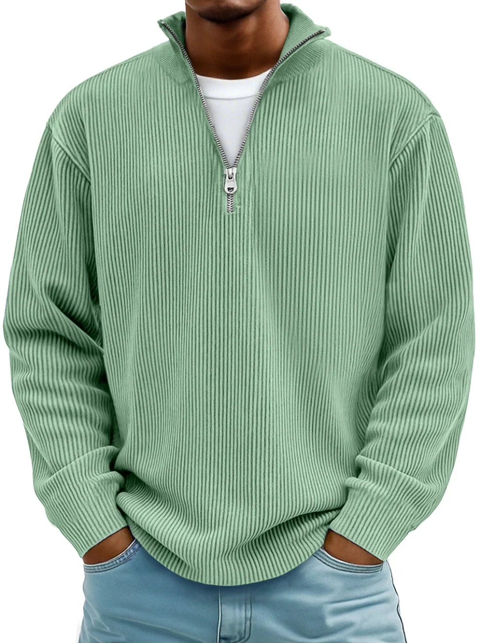 Marc: Zip-Neck Ribbed Knit Sweater