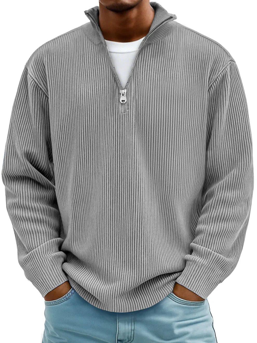Marc: Zip-Neck Ribbed Knit Sweater