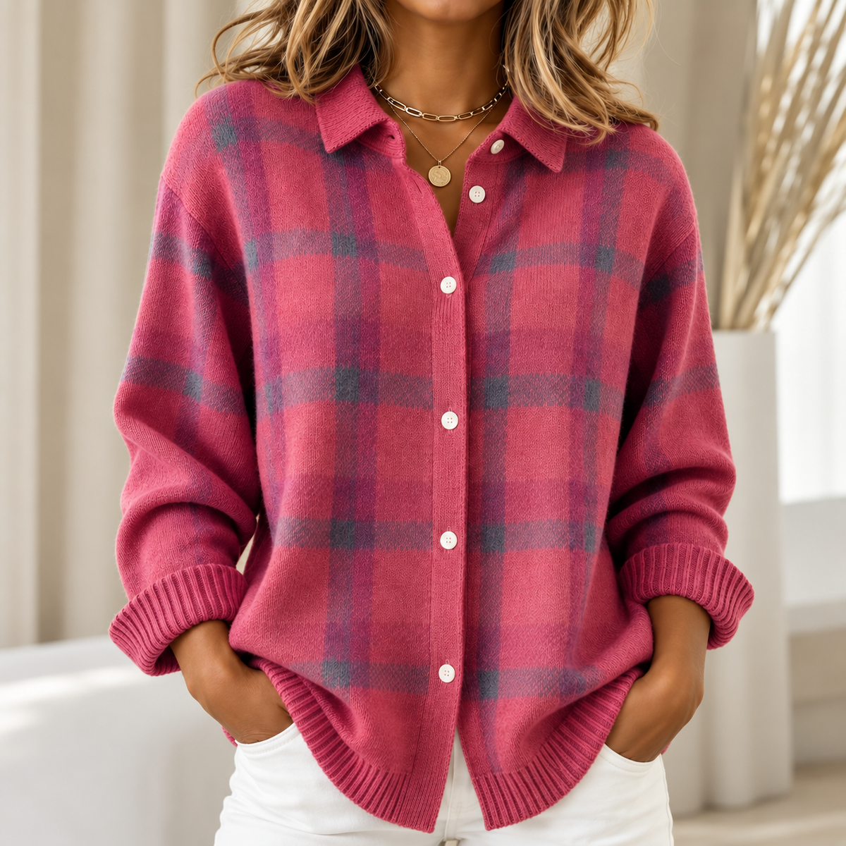 Taylor™ | Cozy Checked Knit Cardigan