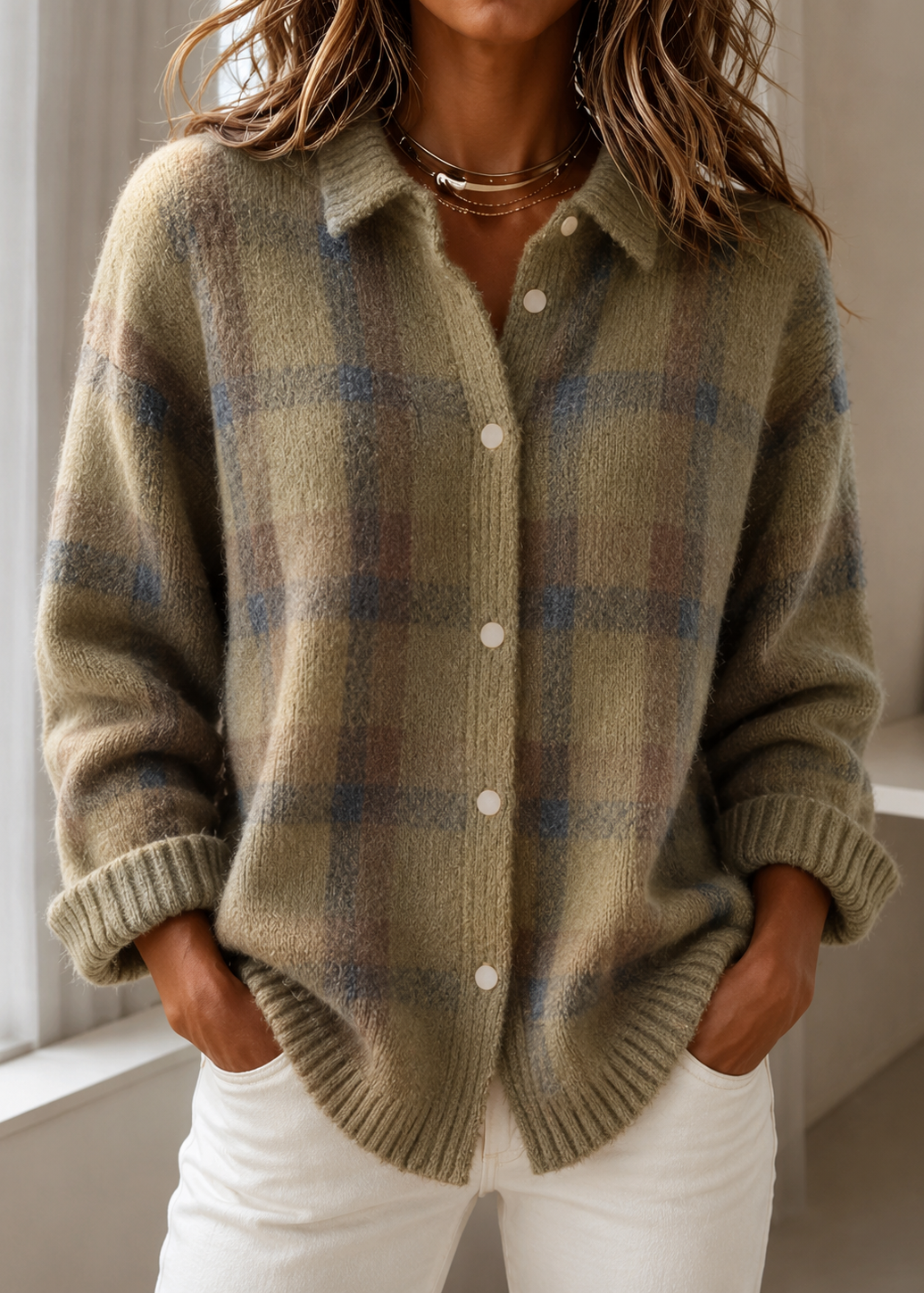 IRIS | Women's Plaid Open-Front Knit Cardigan