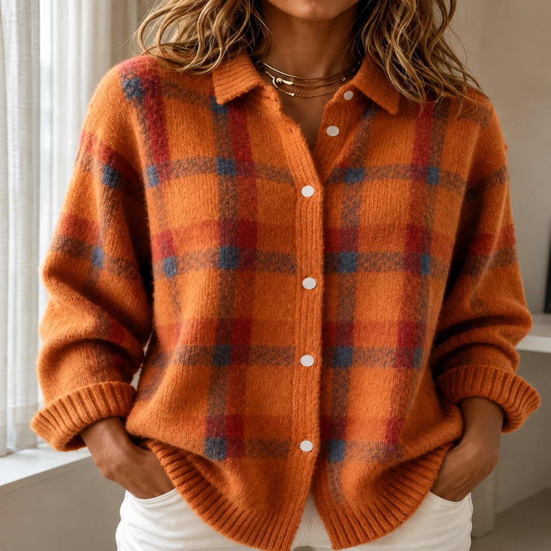 IRIS | Women's Plaid Open-Front Knit Cardigan