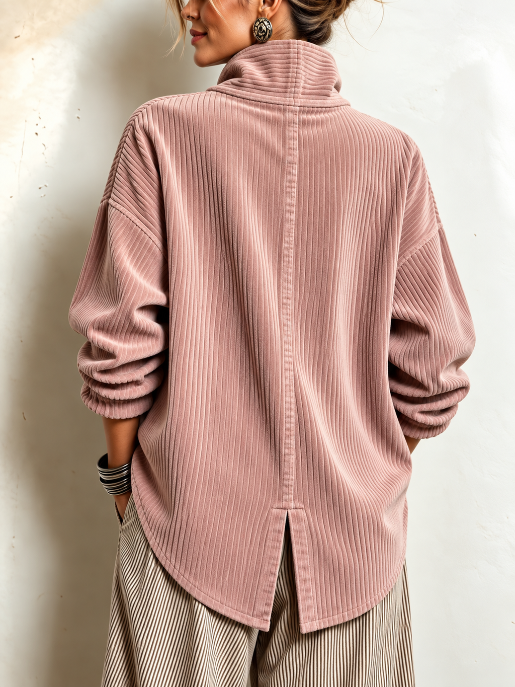 AVERY | Women's Wrap Collar Corduroy Button-Up Top