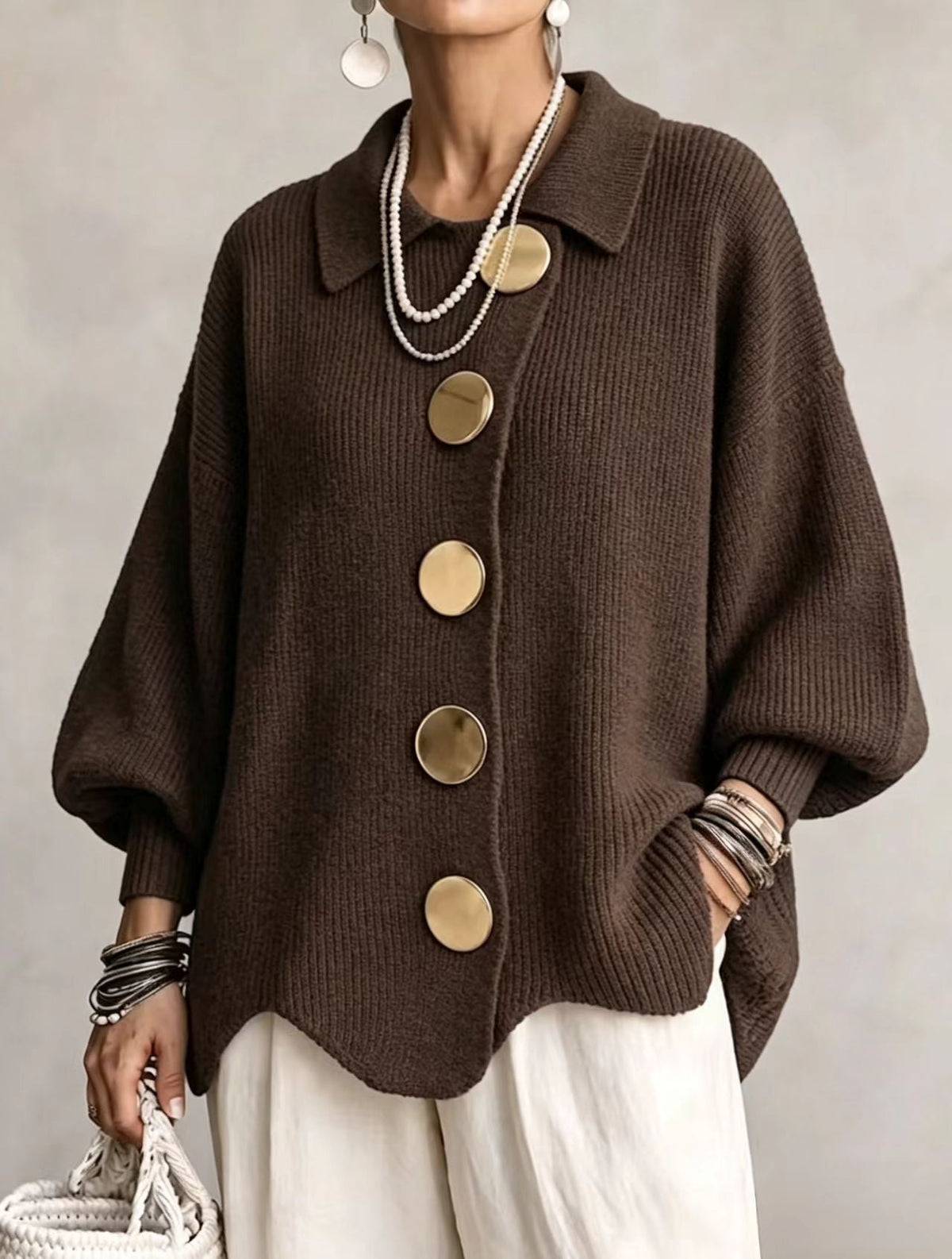 CHARLOTTE | Women's Oversized Ribbed Collared Cardigan