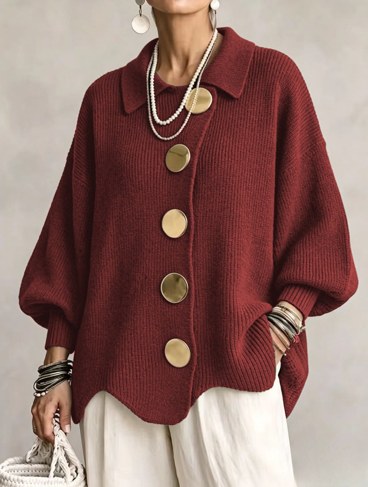 CHARLOTTE | Women's Oversized Ribbed Collared Cardigan