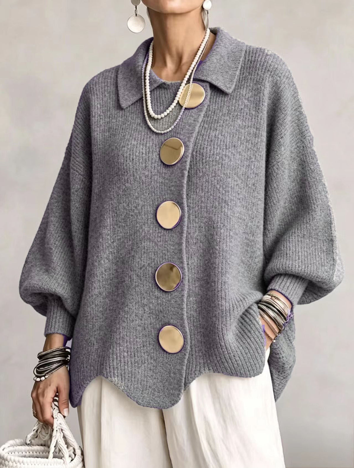 CHARLOTTE | Women's Oversized Ribbed Collared Cardigan