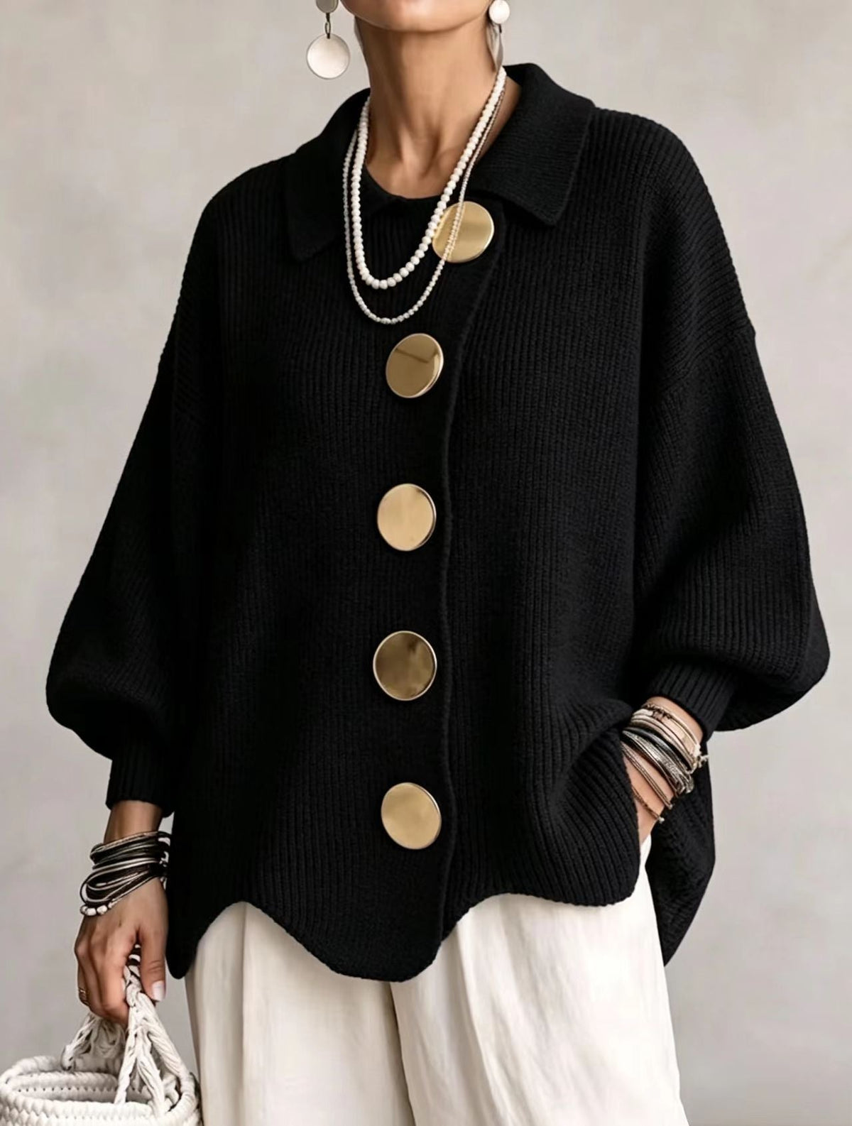 CHARLOTTE | Women's Oversized Ribbed Collared Cardigan