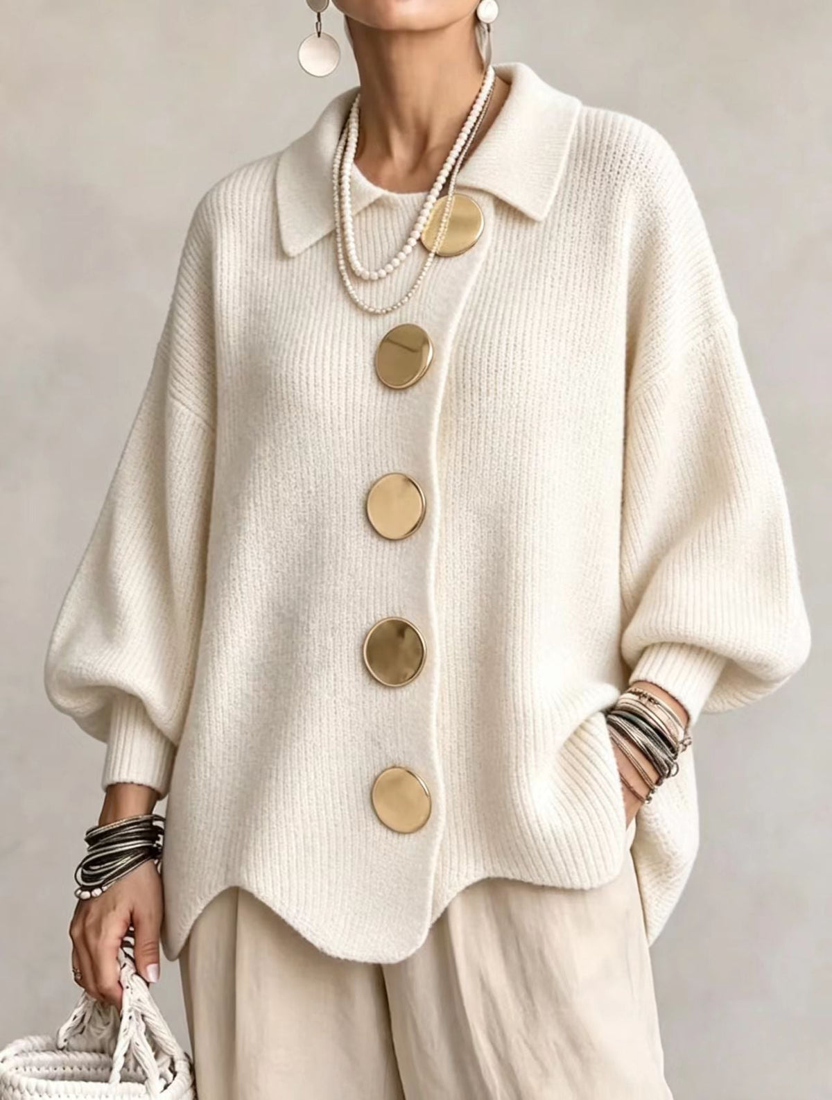 CHARLOTTE | Women's Oversized Ribbed Collared Cardigan