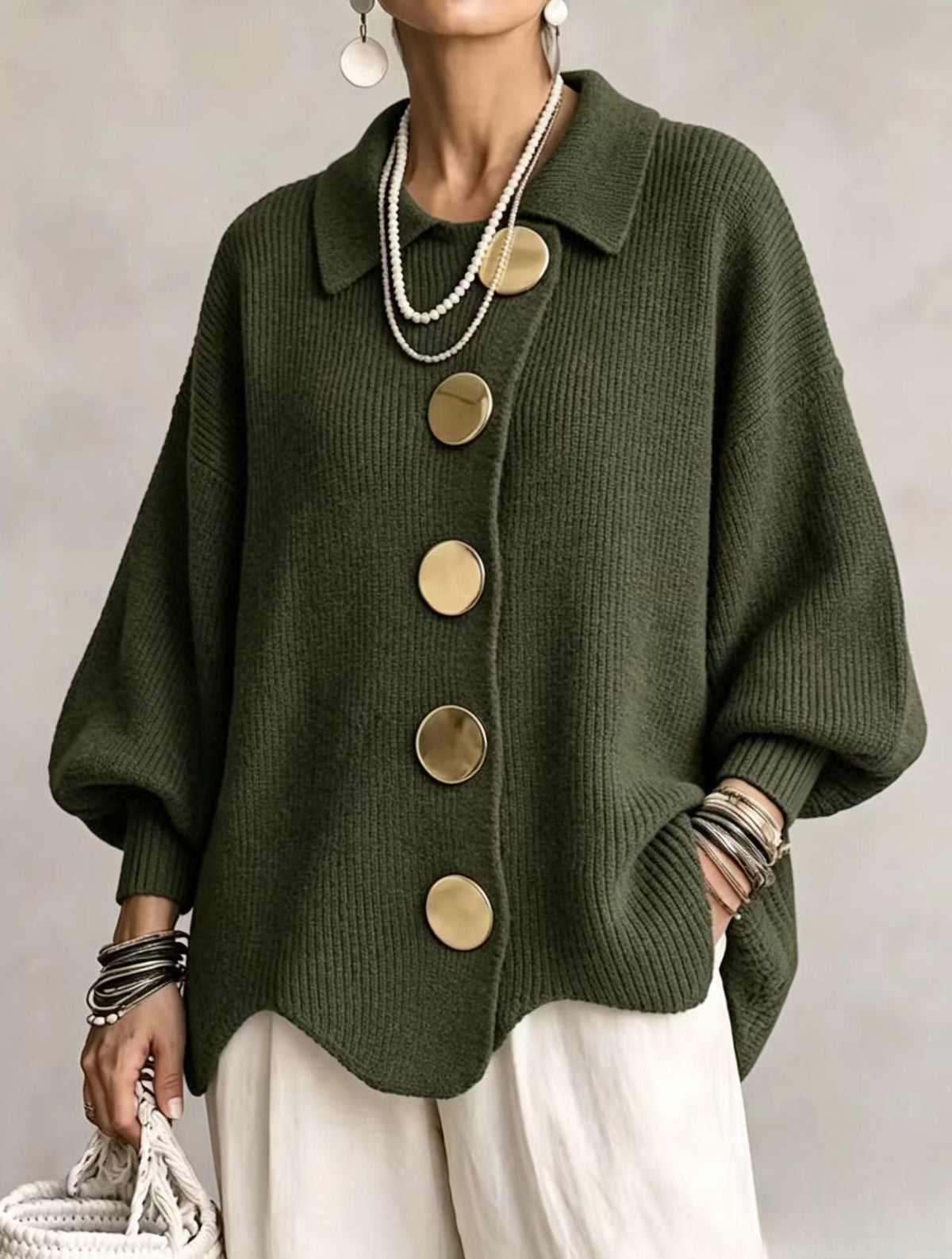 CHARLOTTE | Women's Oversized Ribbed Collared Cardigan
