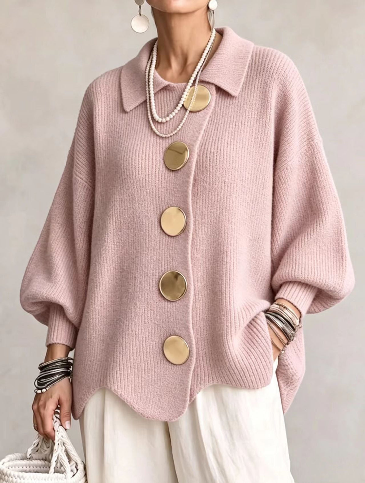 CHARLOTTE | Women's Oversized Ribbed Collared Cardigan