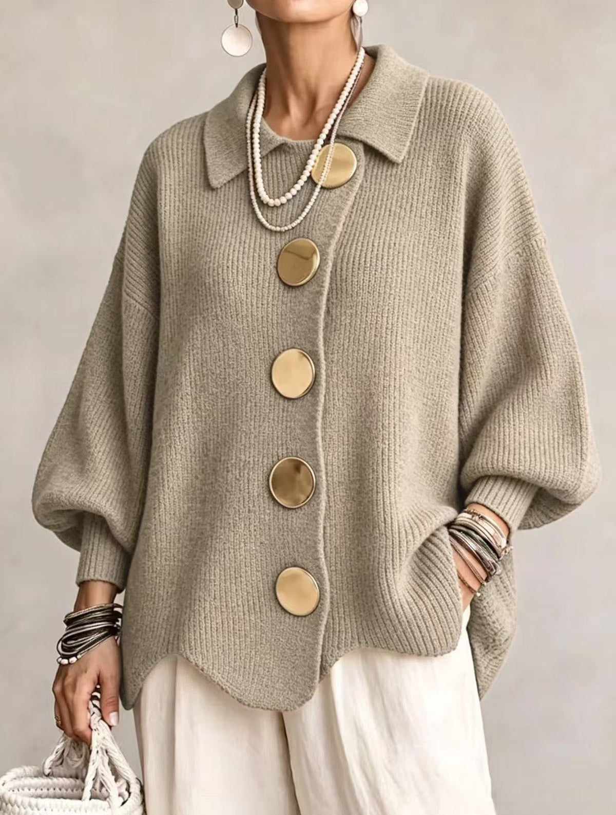 CHARLOTTE | Women's Oversized Ribbed Collared Cardigan