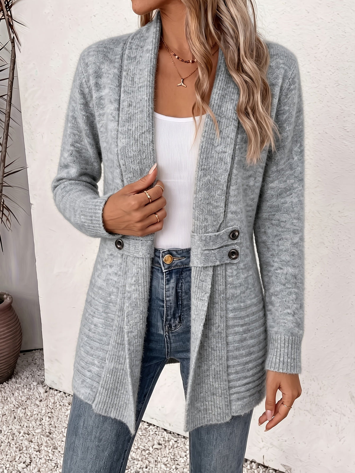 AUBREY | Women's Open-Front Seamed Waist Cardigan