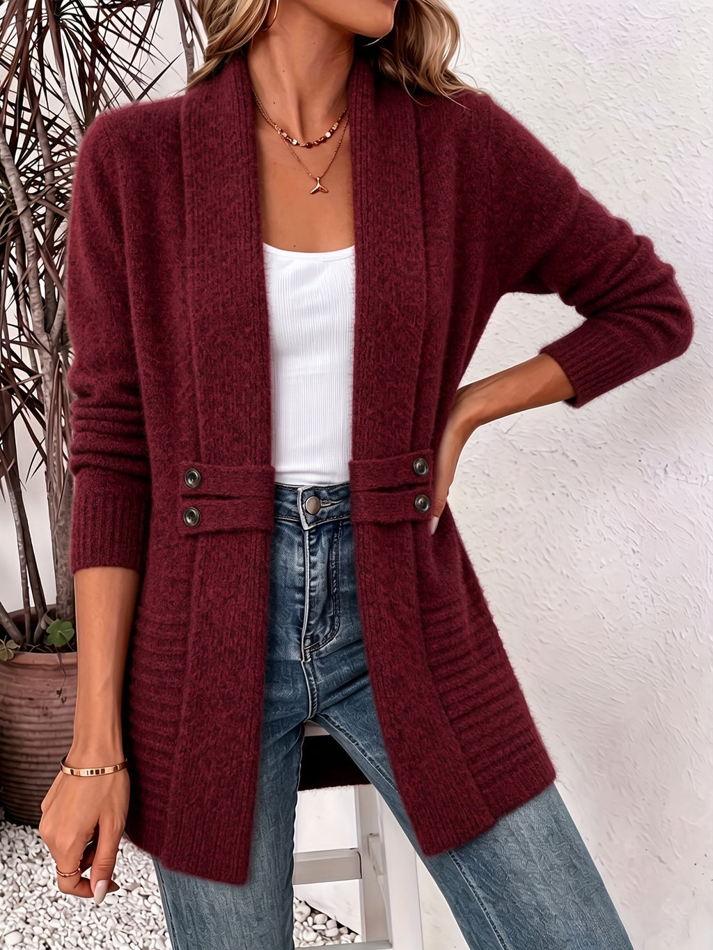 AUBREY | Women's Open-Front Seamed Waist Cardigan