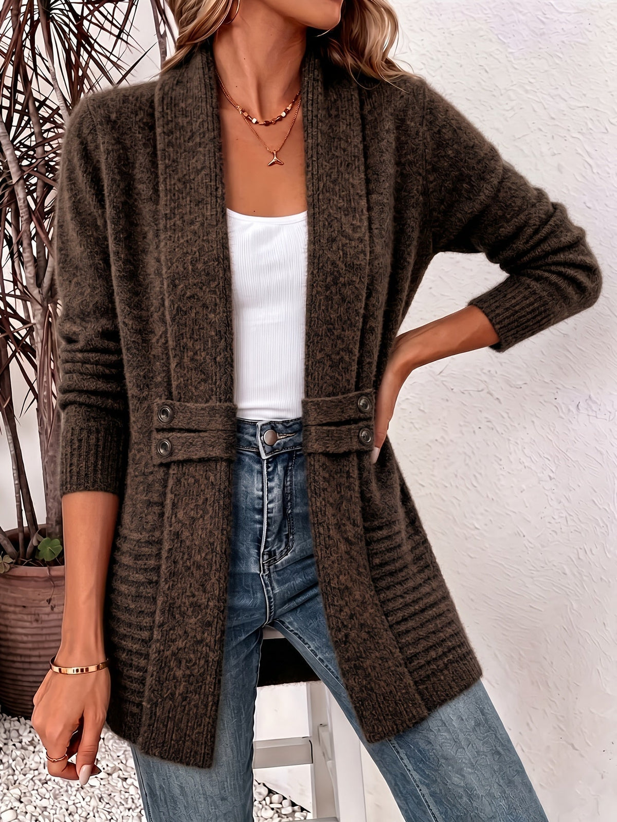 AUBREY | Women's Open-Front Seamed Waist Cardigan