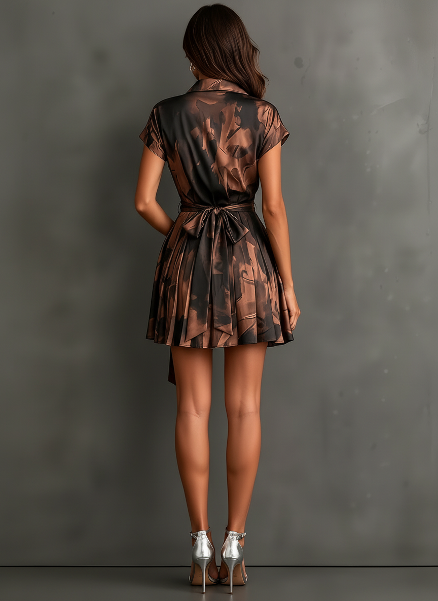 Chiara | Mini Dress in Abstract Print, Brown