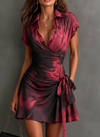 Serena | Mini Dress in Abstract Print, Bordeaux