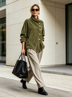 AVERY | Women's Wrap Collar Corduroy Button-Up Top