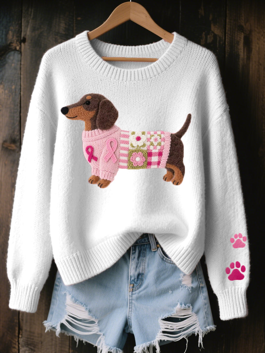 CHLOE | Women's Embroidered Dachshund Knit Sweater