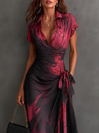 Beatrice | Midi Dress in Abstract Print, Bordeaux